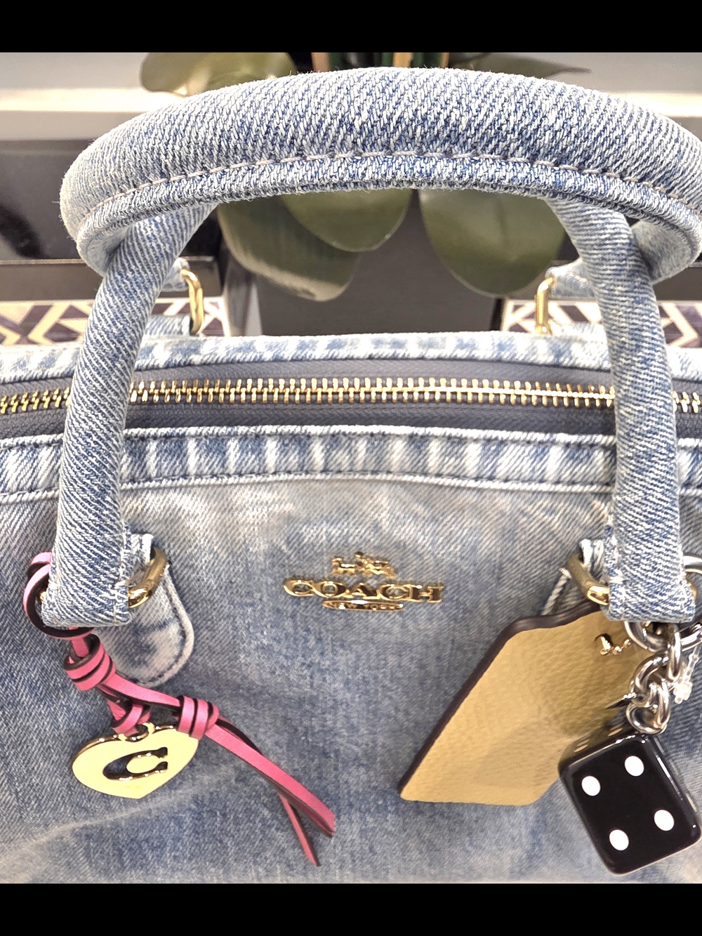 Coach Denim Satchel Bag with Yellow Tag and Pink Charm - Picture 5 of 14